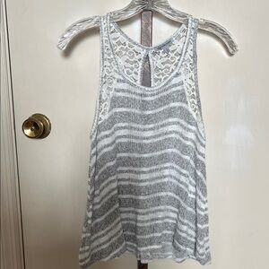 Charlotte Russe Gray and White Striped Lace Tank Top